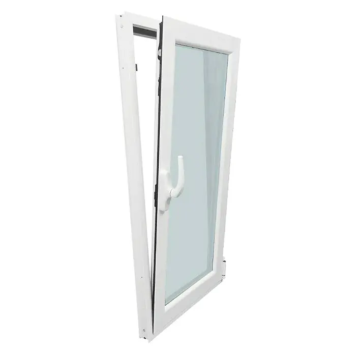 Solid Elements Ventana de aluminio practicable-oscilobatiente - 50 x 100 cm, Derecha, Blanco - Ventana abatible blanca con maneta en posición abierta. La ventana tiene un diseño elegante y moderno y es ideal para espacios residenciales y comerciales.