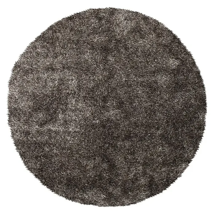 Kayoom Hochflorteppich Diamond - Champagner, Durchmesser: 160 cm, 100 % Polyester - Ein runder, zotteliger Teppich in einem dunklen Grauton, ideal für Wohn- und Schlafzimmer, um Wärme und Textur zu verleihen.