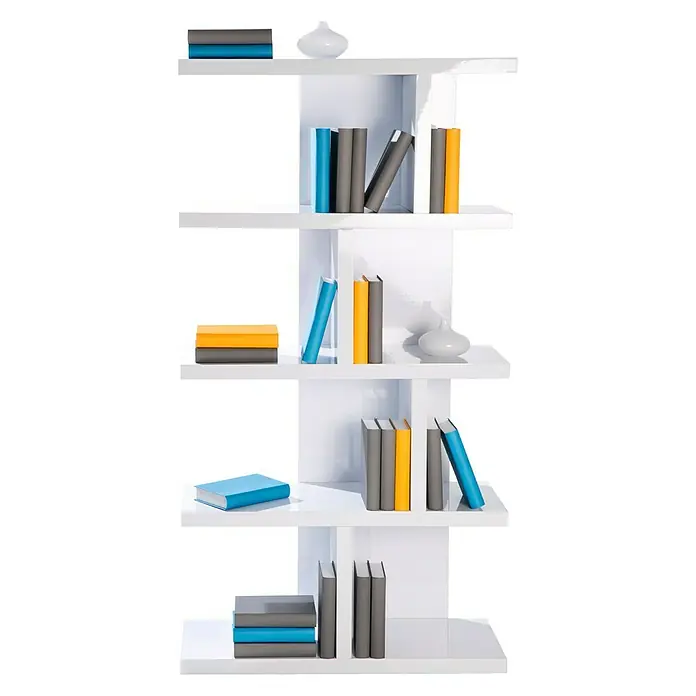 Phönix Holzregal Lloret - H x B x T: 150 x 80 x 29 cm, Traglast pro Boden: 5 kg, Anzahl Böden: 5 Stk., Schrauben, Weiß - Dieses Bild zeigt ein Bücherregal in Weiß mit verschiedenen Büchern und dekorativen Vasen auf den Regalen.