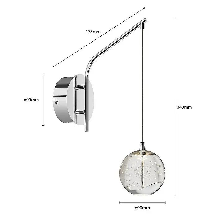 Lucande Wandleuchte Hayley - chrom / silber, klar / transparent