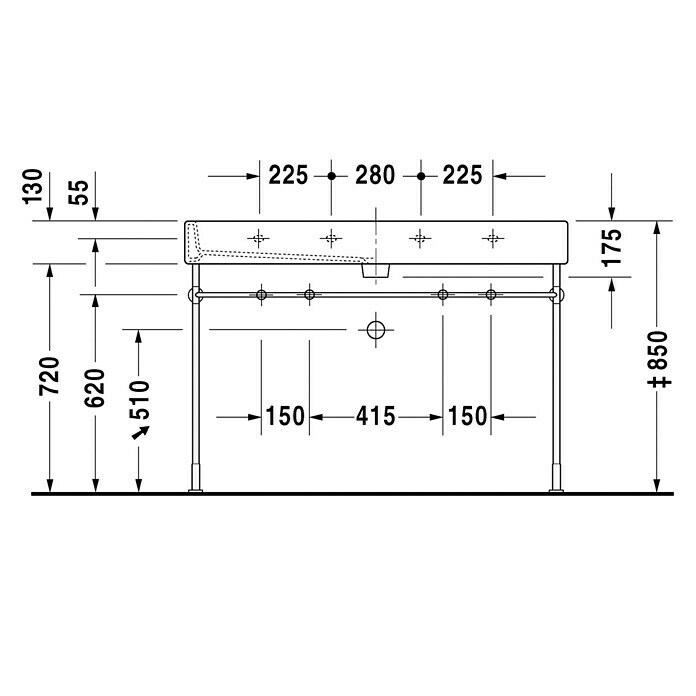 Duravit Vero Doppelwaschtisch120 x 47 cm, Mit schmutzabweisender Glasur, Hahnloch: Mitte, Mit Überlauf, Weiß, Ungeschliffen Unknown