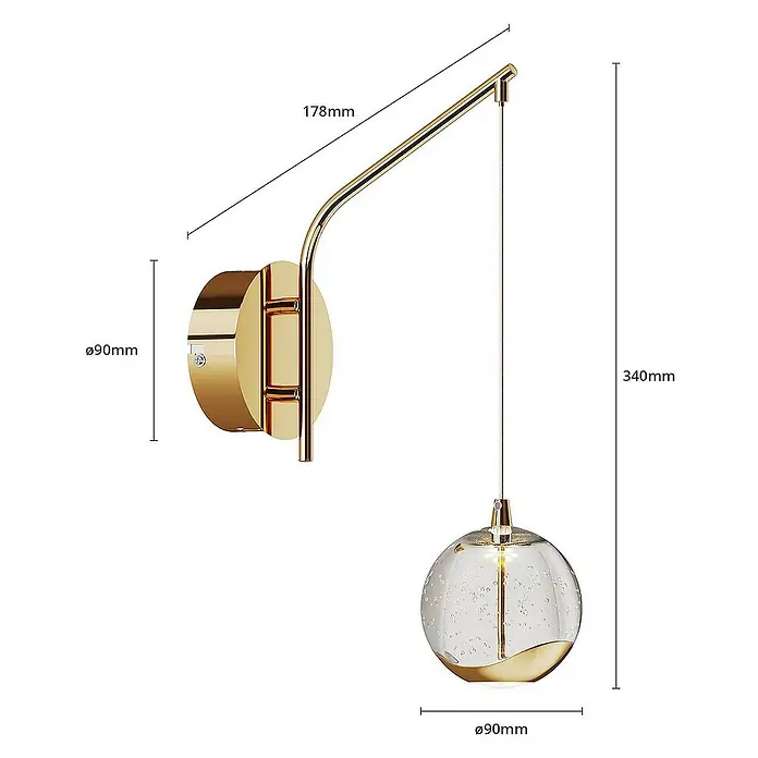 Lucande Wandleuchte Hayley - L x B x H: 17,8 x 9 x 34 cm, messing / gold, klar / transparent