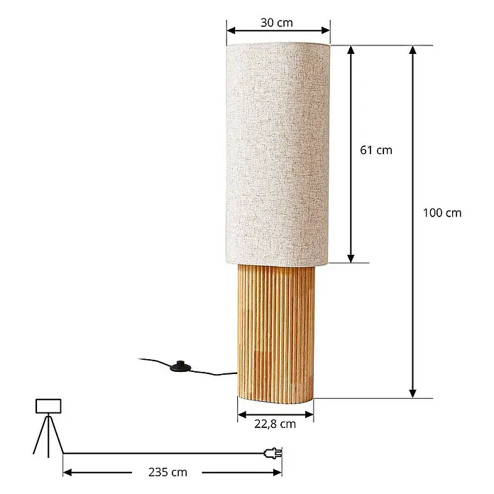 Lindby Stehleuchte Kimiko - Holz hell, creme / amber, E27