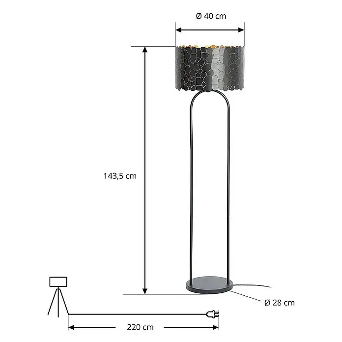 Lindby Stehleuchte Aralena - Höhe: 143,5 cm, schwarz, schwarz, E27