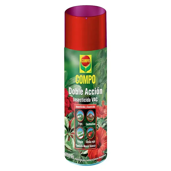 Compo Antiorugas biológico Doble acción - 250 ml - Insecticida COMPO Doble Acción VAC: Un aerosol para combatir trips, cochinillas, pulgones y araña roja en el jardín.