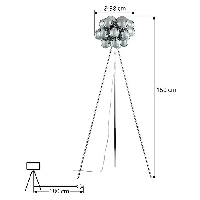 Lucande Stehleuchte Diborah - Höhe: 150 cm, alu / grau / zink, G9