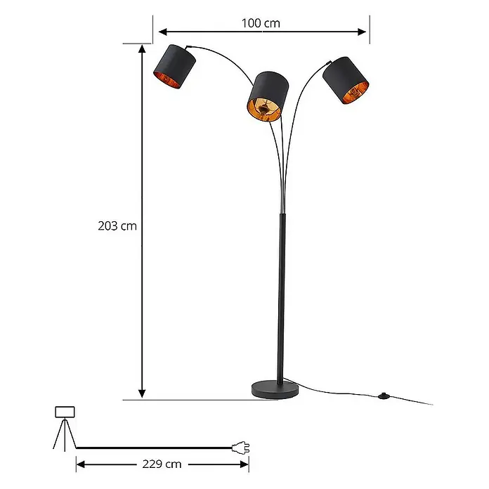 Lindby Stehleuchte Nanika - Höhe: 202 cm, schwarz, schwarz, E27