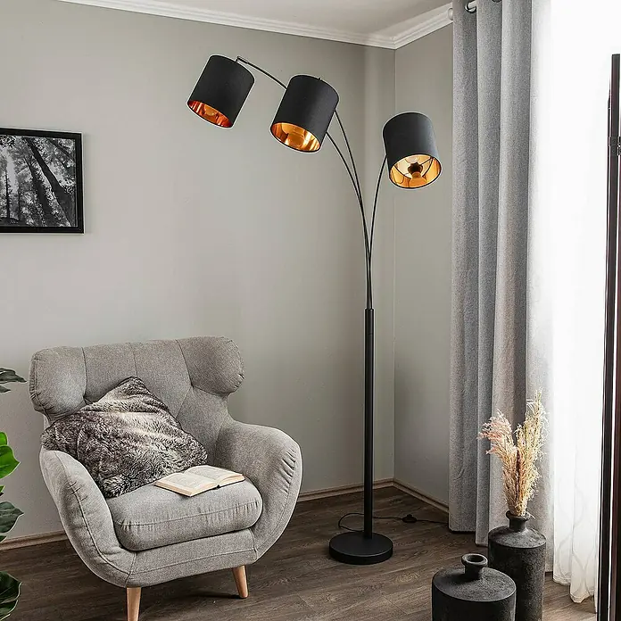 Lindby Stehleuchte Nanika - Höhe: 202 cm, schwarz, schwarz, E27