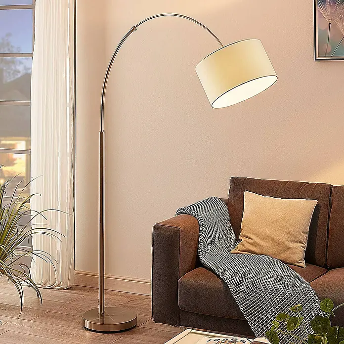 Lindby Stehleuchte Railyn - Höhe: 200 cm, alu / grau / zink, weiß / opal, E27
