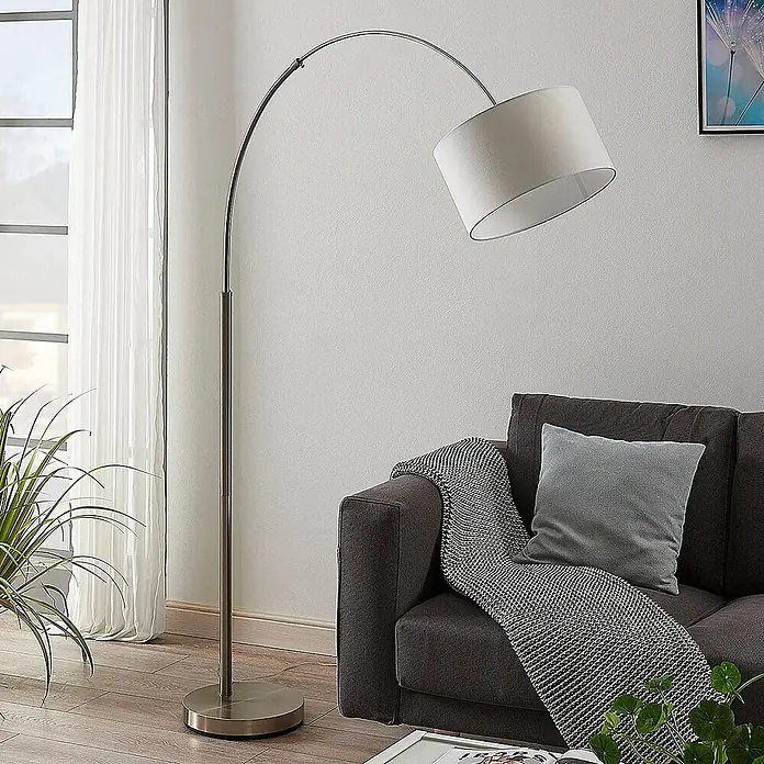 Lindby Stehleuchte Railyn - Höhe: 200 cm, alu / grau / zink, weiß / opal, E27