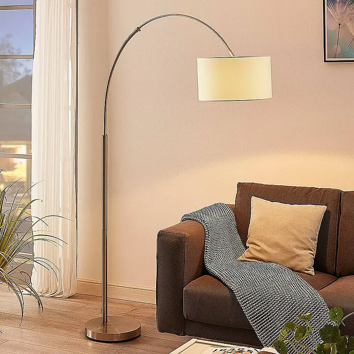 Lindby Stehleuchte Railyn - Höhe: 200 cm, alu / grau / zink, weiß / opal, E27