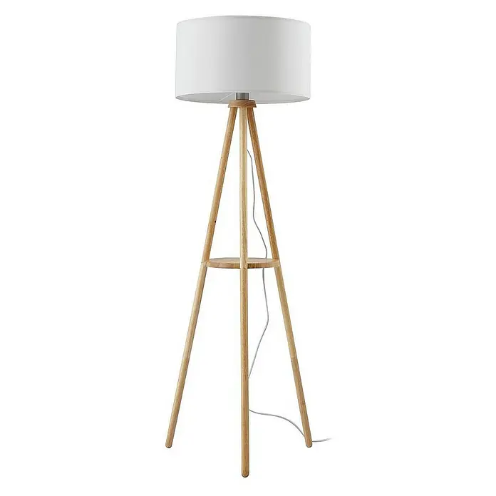 Lindby Stehleuchte Adamio - Höhe: 147 cm, Holz hell, weiß / opal, E27