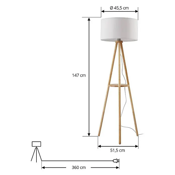 Lindby Stehleuchte Adamio - Höhe: 147 cm, Holz hell, weiß / opal, E27