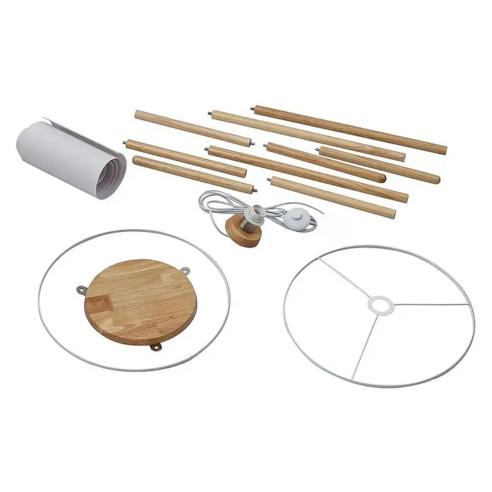 Lindby Stehleuchte Adamio - Höhe: 147 cm, Holz hell, weiß / opal, E27