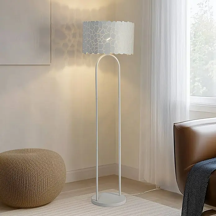 Lindby Stehleuchte Aralena - Höhe: 143,5 cm, weiß / opal, weiß / opal, E27