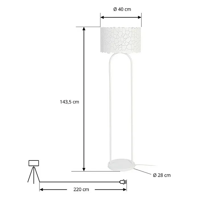 Lindby Stehleuchte Aralena - Höhe: 143,5 cm, weiß / opal, weiß / opal, E27