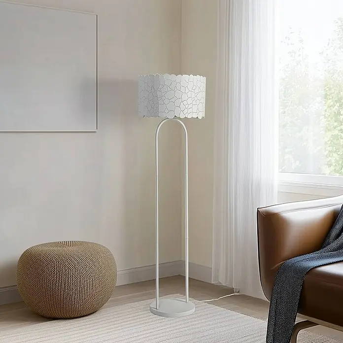 Lindby Stehleuchte Aralena - Höhe: 143,5 cm, weiß / opal, weiß / opal, E27