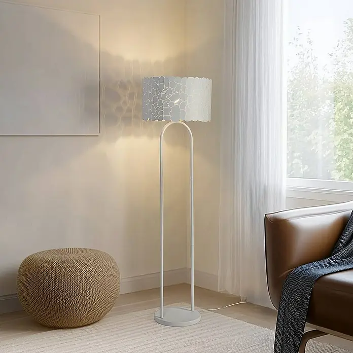 Lindby Stehleuchte Aralena - Höhe: 143,5 cm, weiß / opal, weiß / opal, E27