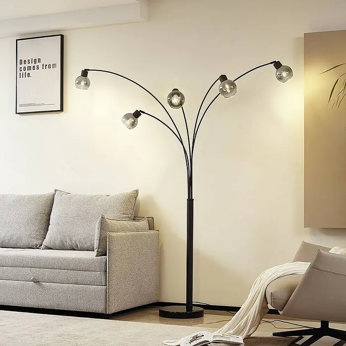 Lindby Stehleuchte Braccio - Höhe: 204,5 cm, schwarz, alu / grau / zink, E27