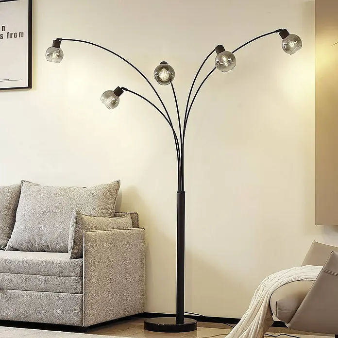 Lindby Stehleuchte Braccio - Höhe: 204,5 cm, schwarz, alu / grau / zink, E27