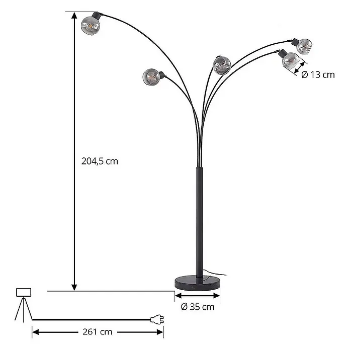 Lindby Stehleuchte Braccio - Höhe: 204,5 cm, schwarz, alu / grau / zink, E27