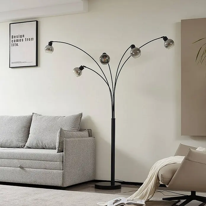 Lindby Stehleuchte Braccio - Höhe: 204,5 cm, schwarz, alu / grau / zink, E27