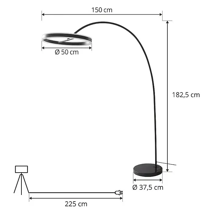 Lucande Stehleuchte Yekta - Höhe: 182,5 cm, schwarz, schwarz