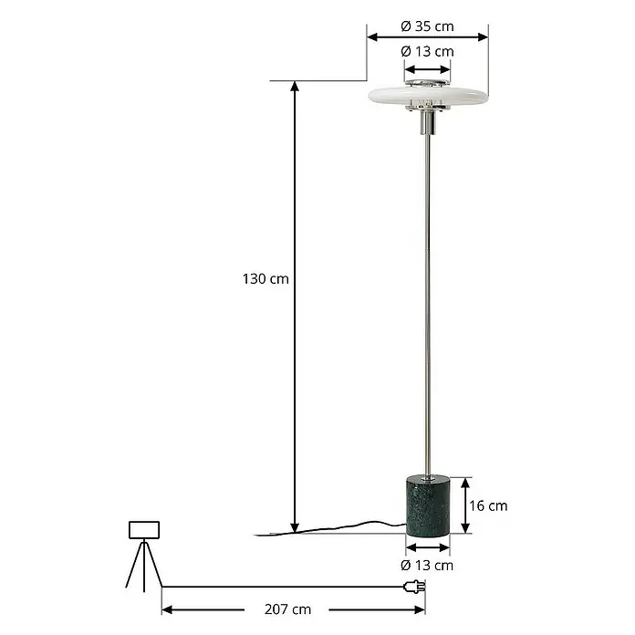 Lindby Stehleuchte Branford - Höhe: 130 cm, grün, weiß / opal, E27