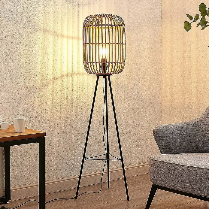 Lindby Stehleuchte Canyana - Höhe: 139 cm, Holz hell, E27