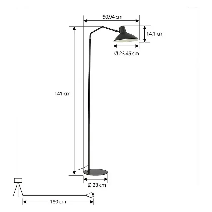 Lindby Stehleuchte Adrik - Höhe: 141 cm, schwarz, schwarz, E27