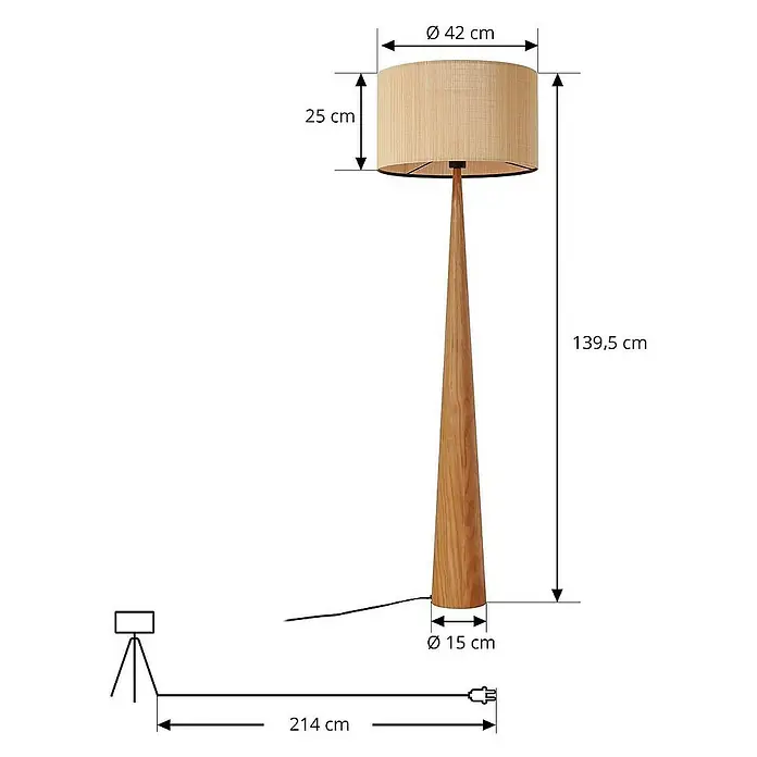 Lucande Stehleuchte Fabrena - Holz hell, Holz hell, E27
