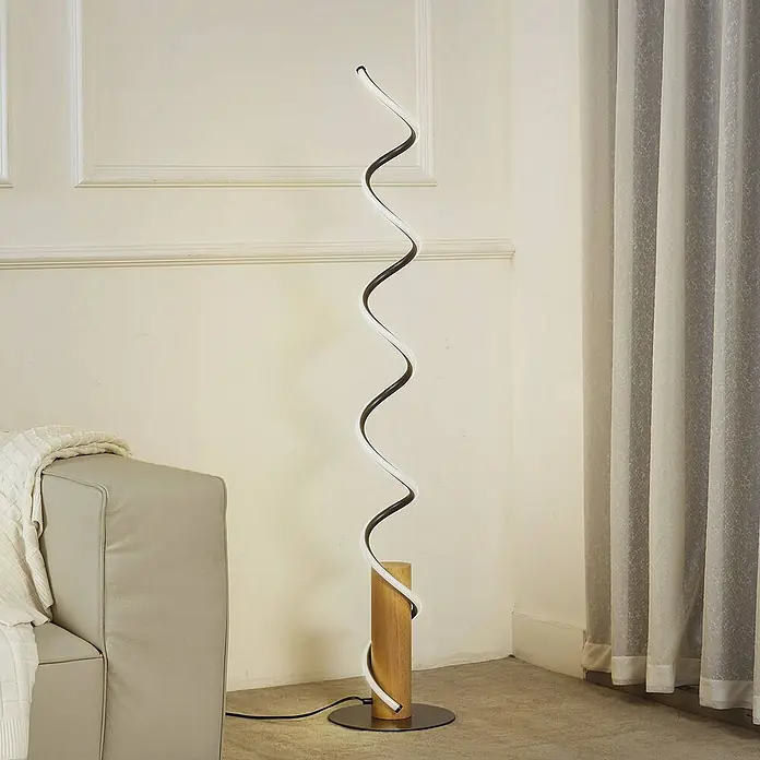 Lindby Stehleuchte Spiraali - Höhe: 133 cm, Holz hell, alu / grau / zink