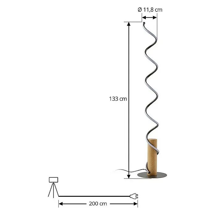 Lindby Stehleuchte Spiraali - Höhe: 133 cm, Holz hell, alu / grau / zink