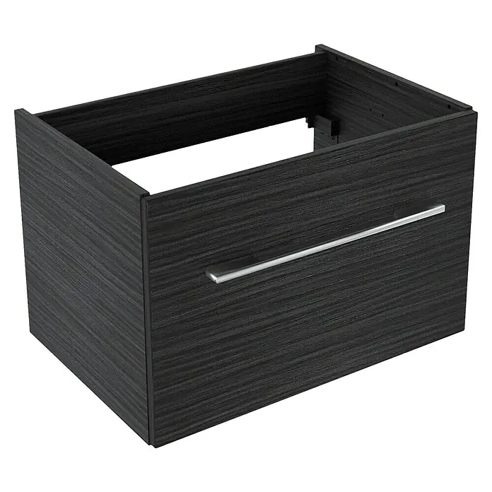 Badmöbel-Set G61D11 - Gesamtbreite Badmöbel: 60 cm, Dark Oak, Matt, 3 -tlg. - Dunkelgrauer Waschtischunterschrank mit Schublade und schlichtem Griff. Der Schrank bietet Stauraum im Badezimmer und überzeugt mit modernem Design.