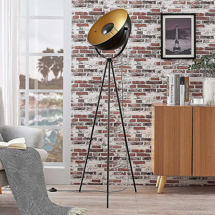 Lindby Stehleuchte Meline - Höhe: 160 cm, schwarz, schwarz, E27
