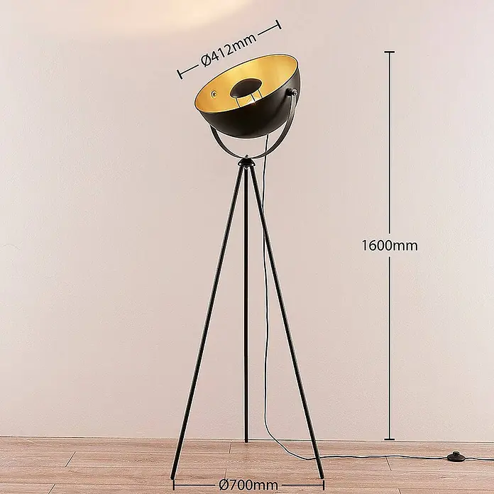 Lindby Stehleuchte Meline - Höhe: 160 cm, schwarz, schwarz, E27