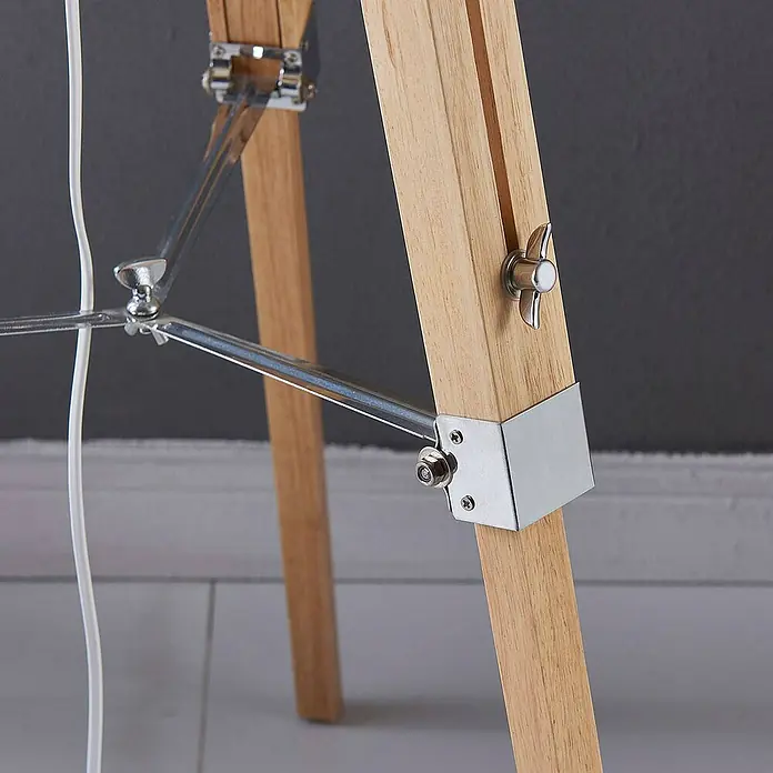 Lindby Stehleuchte Katie - Höhe: 162 cm, Holz hell, weiß / opal, E27