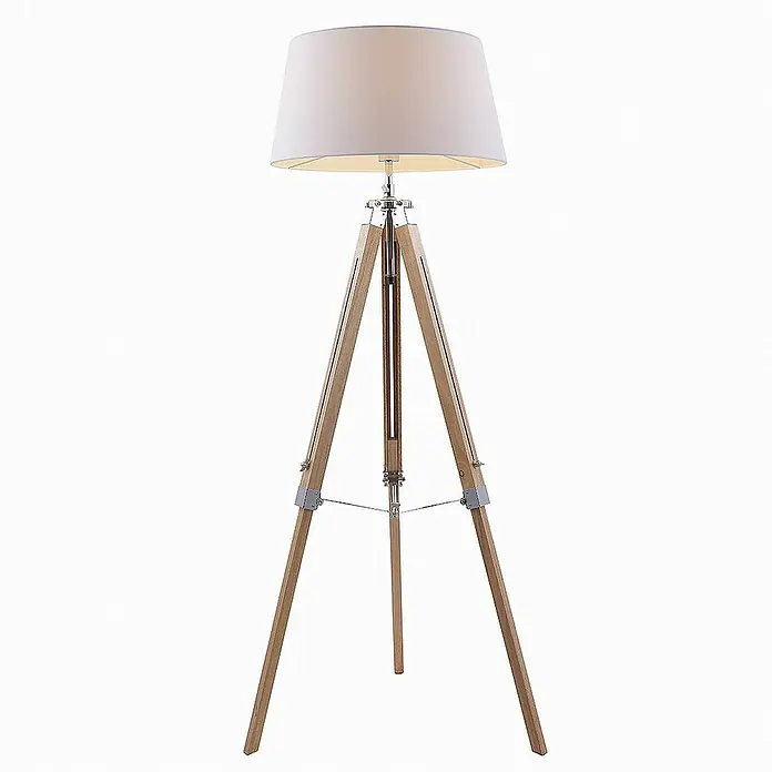 Lindby Stehleuchte Katie - Höhe: 162 cm, Holz hell, weiß / opal, E27