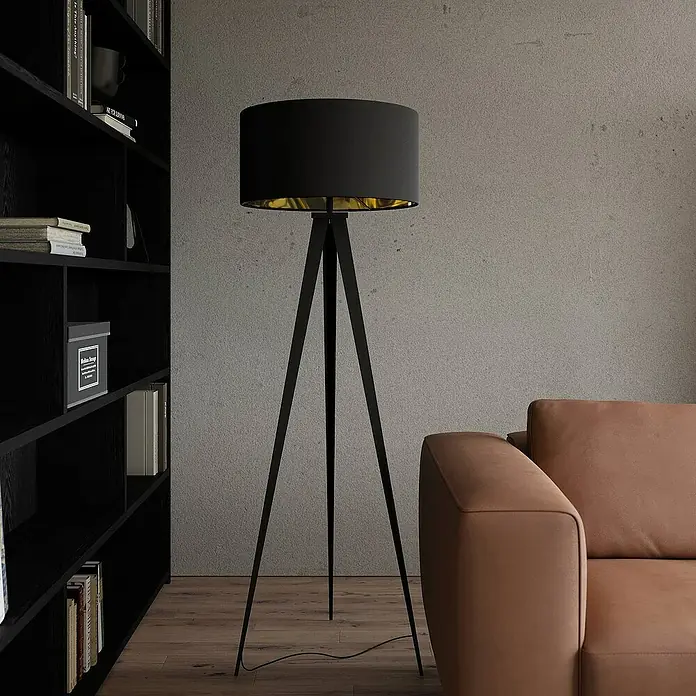 Lindby Stehleuchte Benik - Höhe: 153 cm, schwarz, schwarz, E27