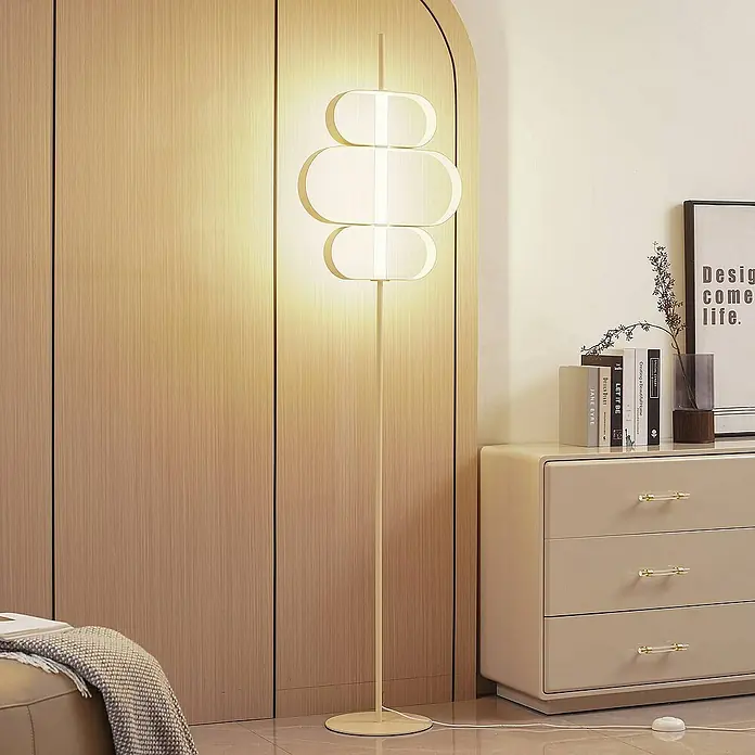 Lucande Stehleuchte Audrina - Höhe: 180 cm, creme / amber