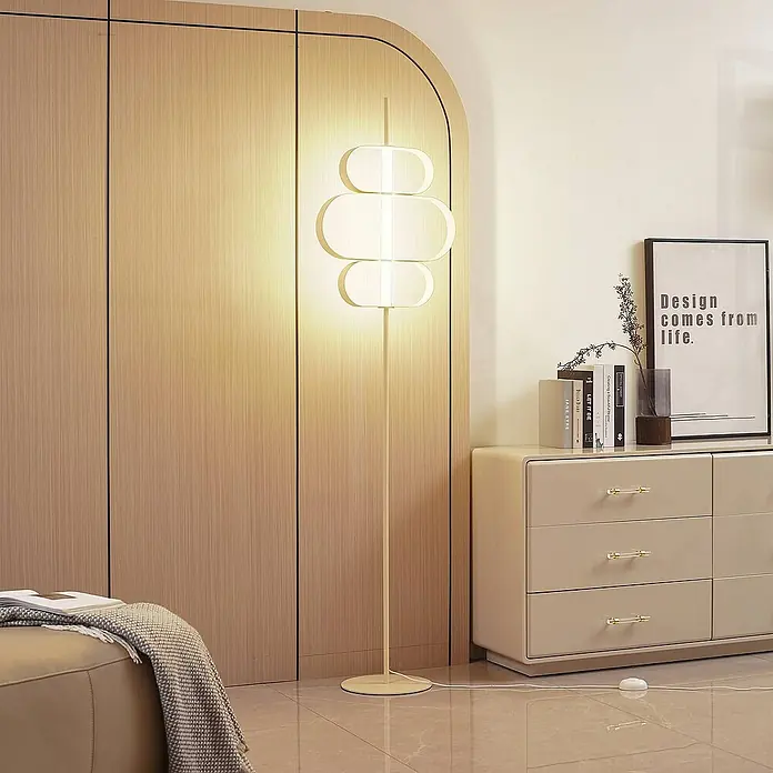Lucande Stehleuchte Audrina - Höhe: 180 cm, creme / amber