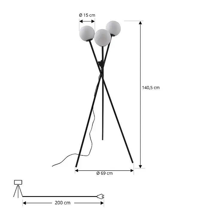 Lucande Stehleuchte Visata - Höhe: 141 cm, schwarz, G9