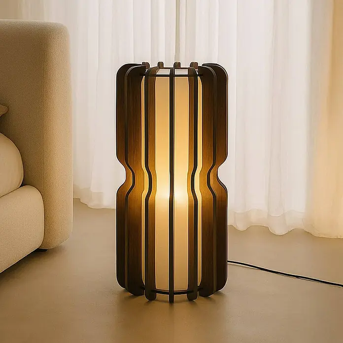 Lucande Stehleuchte Juneta - Höhe: 75 cm, Holz dunkel, E27