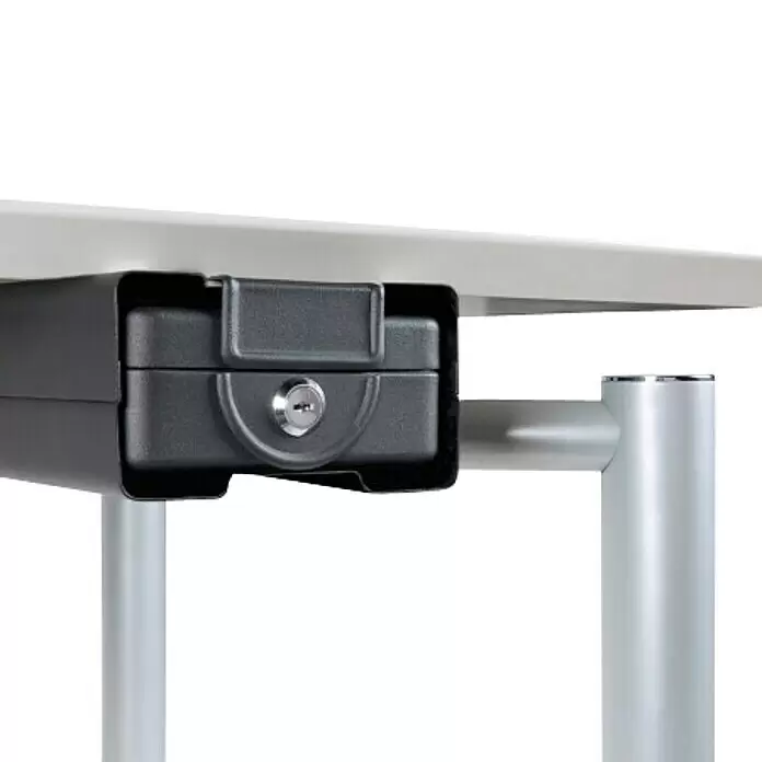 Arregui Caja de caudales Private C-9427 - L x An x Al: 20,3 x 15 x 6,5 cm, Negro - Caja fuerte negra con cerradura para debajo del escritorio, montada de forma segura bajo un tablero claro.