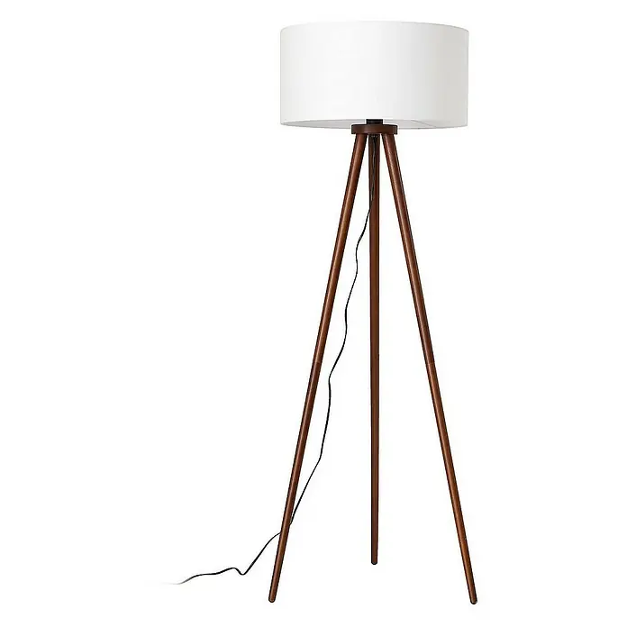 Lindby Stehleuchte Charlia - Höhe: 150 cm, Holz dunkel, weiß / opal, E27