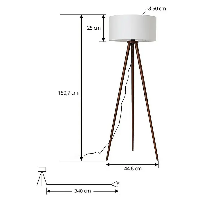 Lindby Stehleuchte Charlia - Höhe: 150 cm, Holz dunkel, weiß / opal, E27