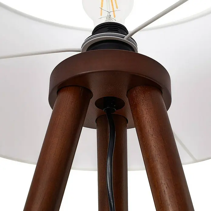 Lindby Stehleuchte Charlia - Höhe: 150 cm, Holz dunkel, weiß / opal, E27