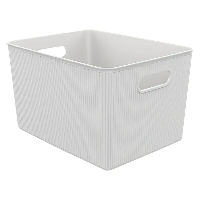 Tatay Baobab Cesta para la ropa - 29,4 x 38,5 x 23 cm, Plástico, Blanco - Caja de almacenamiento de plástico de color claro con asas, perfecta para organizar artículos domésticos de manera eficiente.