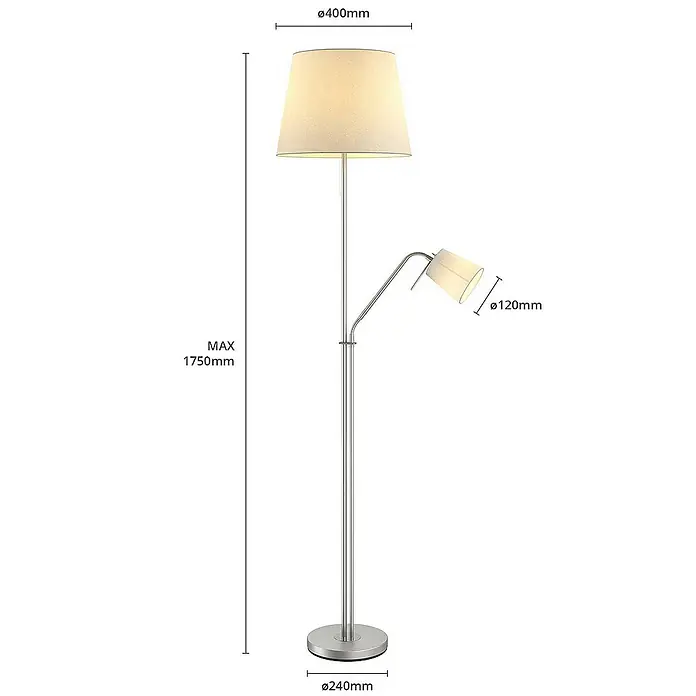 Lindby Stehleuchte Nantwin - alu / grau / zink, weiß / opal, E27