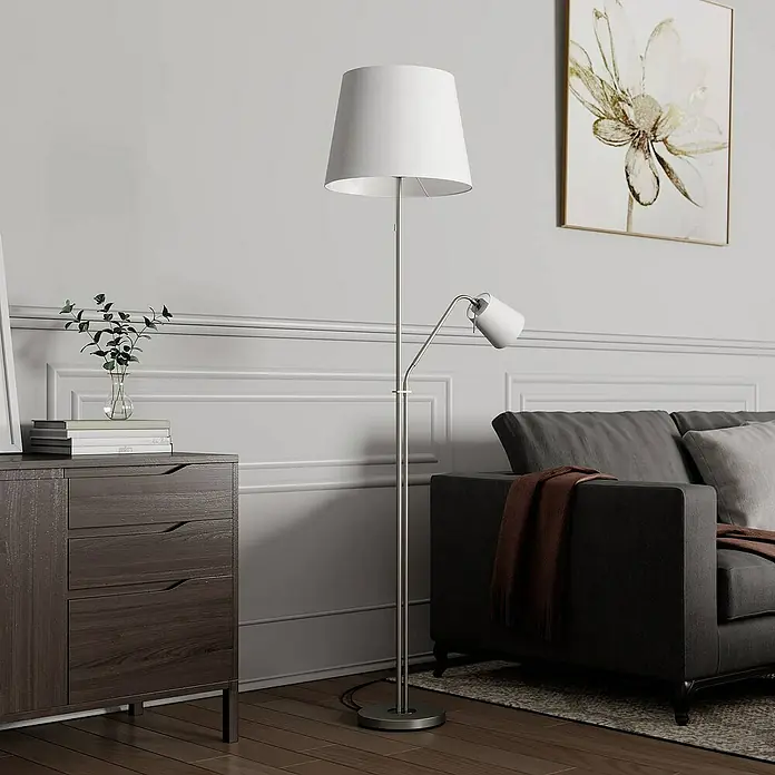 Lindby Stehleuchte Nantwin - alu / grau / zink, weiß / opal, E27